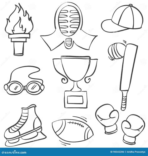 Collection Of Sport Equipment Hand Draw Doodles Stock Vector