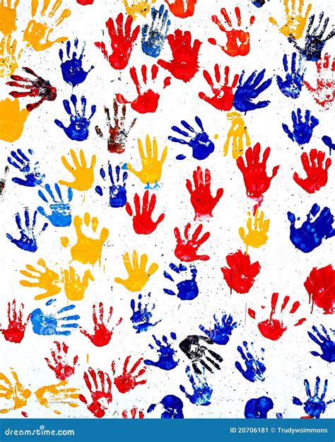 Childrens Handprints In Paint On A Wall Stock Image Image Of Unity