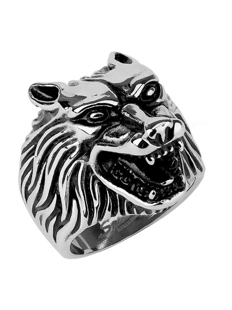 Wolf Head 316 Stainless Steel Mens Casting Ring Size 13