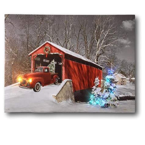 Red Truck Canvas Print Christmas Canvas Print With Led And Fiber