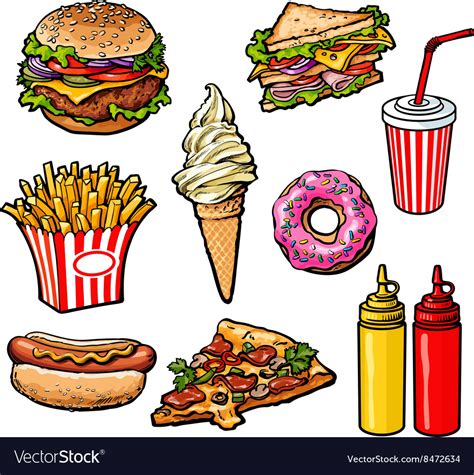 Set Of Various Food Fastfood Royalty Free Vector Image