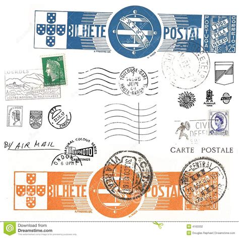 Vintage Postcard Symbols And Stamps Royalty Free Stock Image