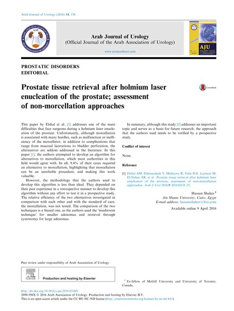 PDF Prostate Tissue Retrieval After Holmium Laser Enucleation Of The Prostate Assessment Of