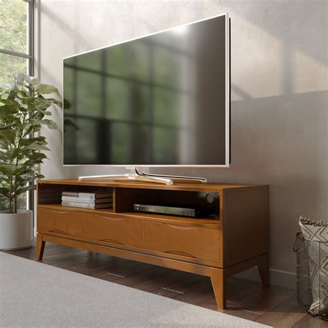Wyndenhall Pearson Solid Hardwood 60 Inch Wide Mid Century Modern Tv Media Stand For Tvs Up To