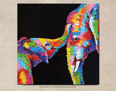 Colorful Elephant Painting On Canvas Etsy In 2022 Elephant Painting