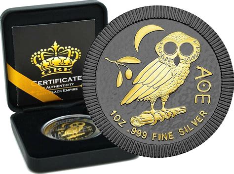 Niue Owl Athens 2021 Black Empire Ruthenium Gilded Edition 1 Oz 999