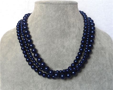 Navy Blue Pearl Necklaces Wedding Necklace Inches Etsy
