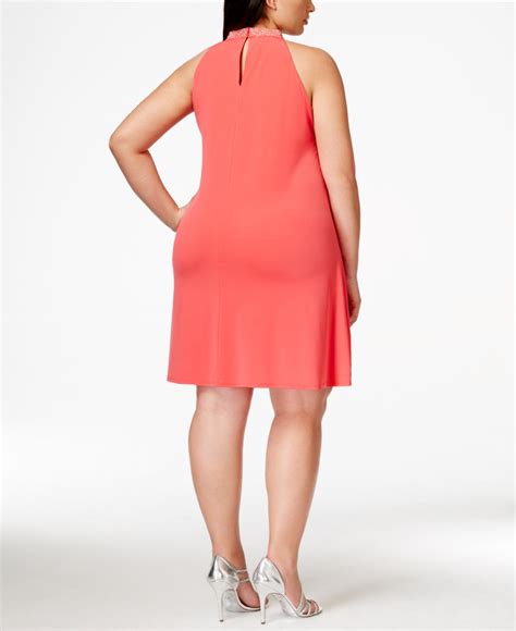 Calvin Klein Plus Size Jewel Neck Trapeze Dress In Pink Lyst