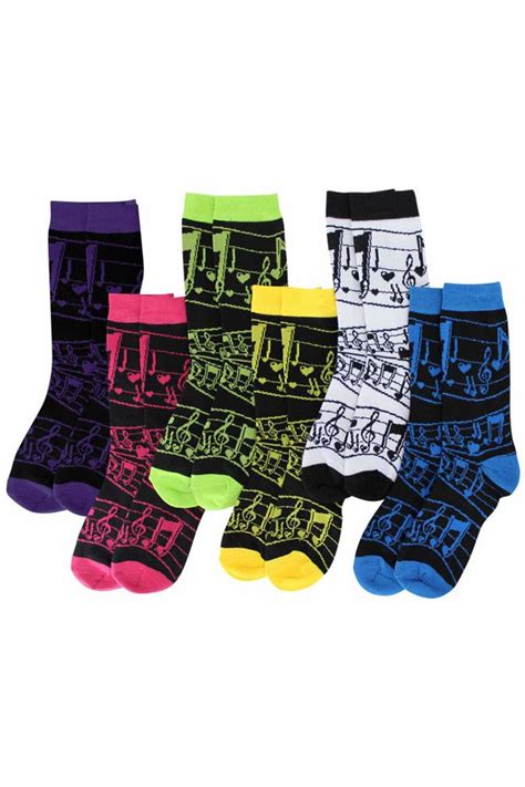 Musical Notes Multicolor Print Assorted 6 Pack Crew Socks