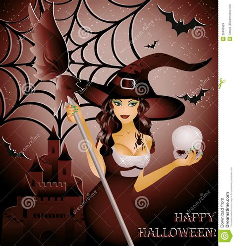 Happy Halloween Card Sexy Witch And Skull Royalty Free Stock Images
