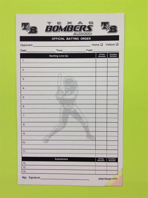 Softball Baseball Batting Lineup Sheets