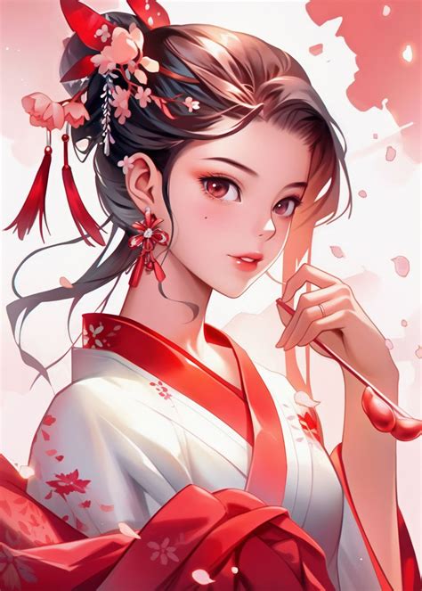 Geisha Anime Girl Japanese Poster Picture Metal Print Paint By