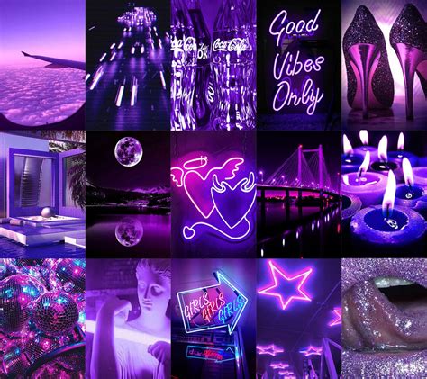 120 Pcs Boujee Purple Aesthetic Wall Collage Kit Neon Purple Etsy Uk