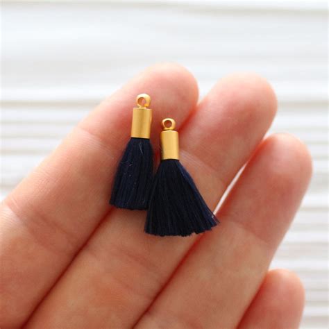 2pc Mini Navy Tassel Earrings Tassels Mini Tassels Tassel Pendant Gold Cap Tassel Navy Blue