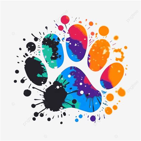 Colorful Paw Print Vector Sticker Clipart Colorful Paint Splashes Of