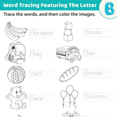 · backgammon · backpack · bacterium · bad · badger Trace The Words Start With "B" | Worksheets | MomJunction