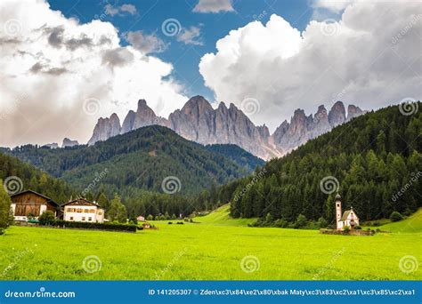 Church And Dolomites Peaks Val Di Funes Italy Stock Image Image Of