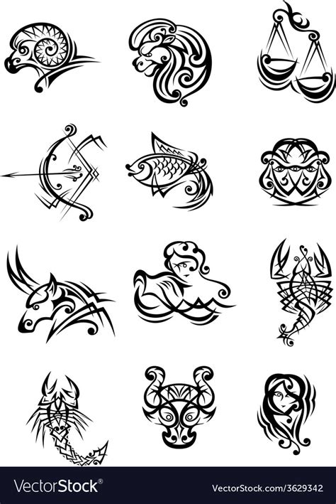 Set Black And White Zodiac Signs Royalty Free Vector Image