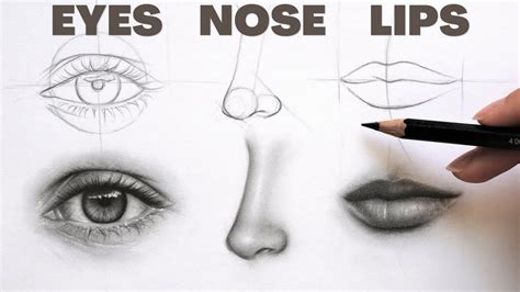 How To Draw Realistic Eyes Nose And Lips With Simple Easy To Follow