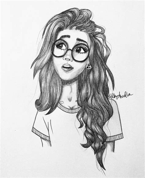 Girl Wearing Glasses Sketch Long Hair Drawing How To Draw Hair