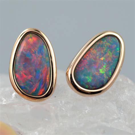 Handmade 14k Gold Doublet Opal Earrings Opj195