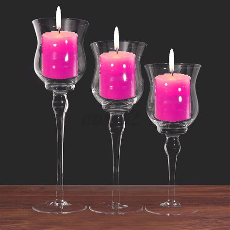 3pcs Tall Glass Large Candle Holders Centrepiece Tea Light Wedding Candles Ebay