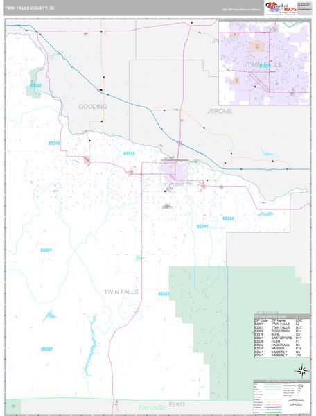 Twin Falls County Id Zip Code Wall Map Premium Style By