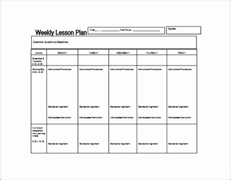 5 Weekly Lesson Plan Template Excel Excel Templates