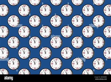 Seamless Pattern With Clocks On A Classic Blue Background Black And