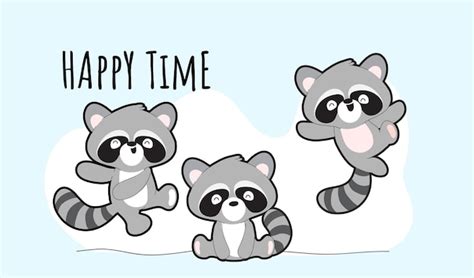 Premium Vector Flat Cute Raccoons Collection Illustration Set
