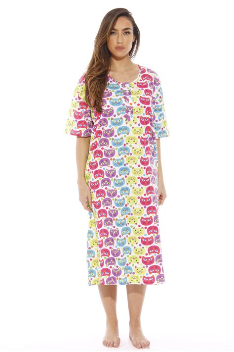 Dreamcrest Short Sleeve Nightgown Sleep Dress For Women Sleepwear Colorful Cats