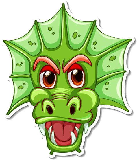 Face Of Green Dragon Cartoon Character Sticker 2906559 Vector Art At