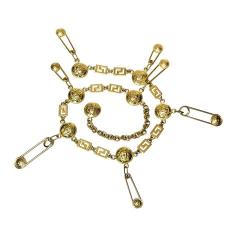 Gianni Versace Gold Toned Chain Belt Iconic Medusas And Safety Pins At