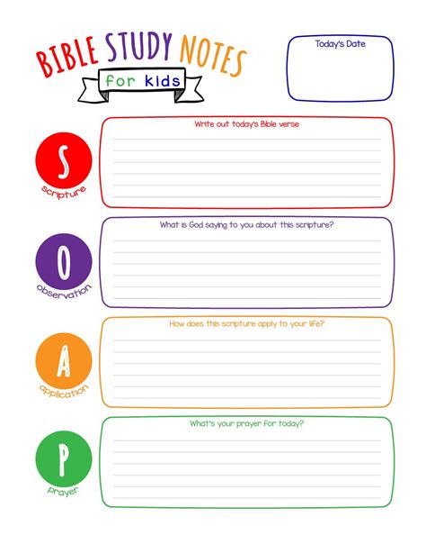 These bible worksheets for kids feature ten of the verses from the list above. SOAP Bible Study Notes for Kids (Printable) | Wildly ...