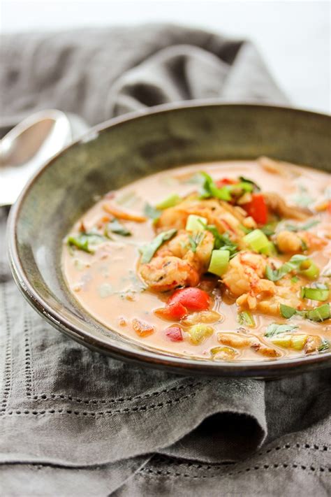 Low carb thai curry soup that uses curry paste, coconut milk, and some fresh vegetables to provide a savory, comforting twist on regular chicken soup. Shrimp Coconut Curry Soup