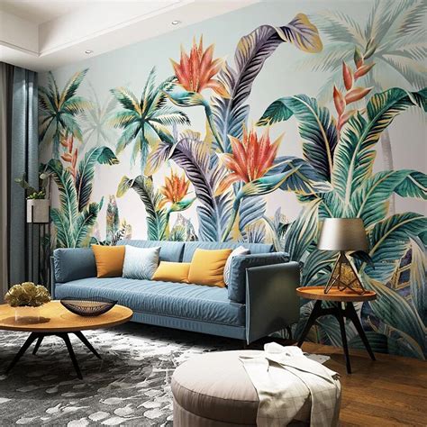 Custom Wallpaper Mural Nordic Style Tropical Plant Leaf Bvm Home