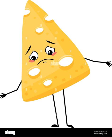 cute cheese character with sad emotions depressed face down eyes arms and legs melancholy