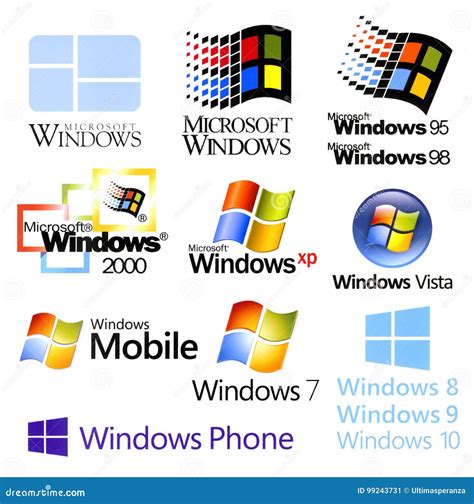 Evolution Of Microsoft Windows Logotypes Editorial Photo Illustration