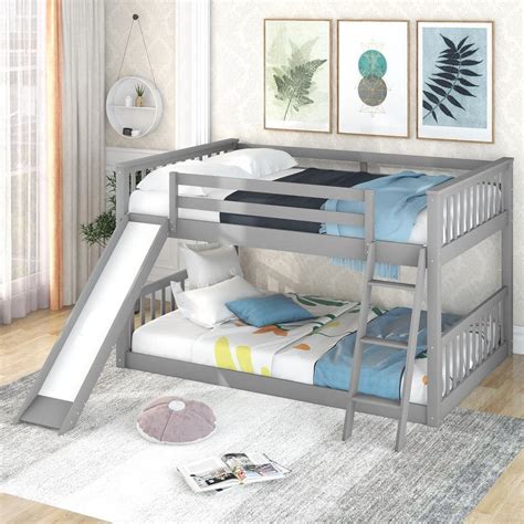 Harper And Bright Designs Classic Gray Full Over Full Wooden Bunk Bed