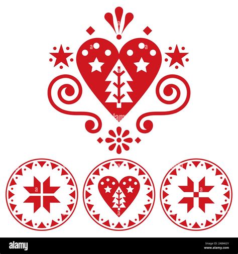 Christmas Scandinavian Folk Art Vector Design Single Patterns