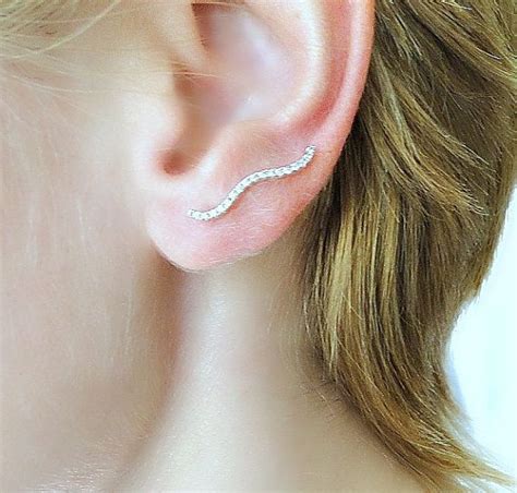 Silver Wavy Diamond Ear Pins Sterling Silver Or By Laplumeblanche
