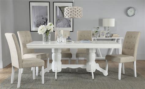 Constructed using responsibly sourced wood, the table comes with solid oak veneer top and painted finish. Chatsworth White Extending Dining Table with 6 Regent ...