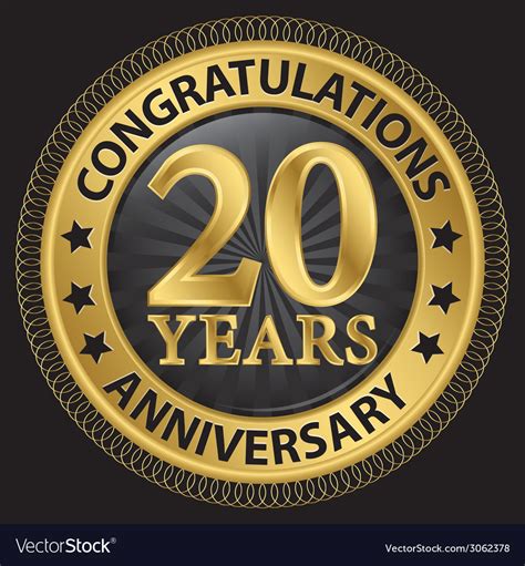 20 Years Anniversary Congratulations Gold Label Vector Image