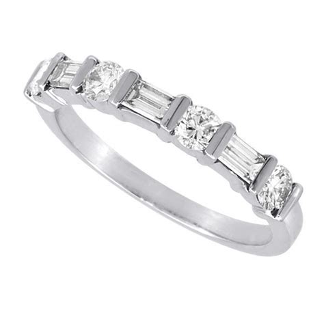 Round And Baguette Diamond Wedding Band 