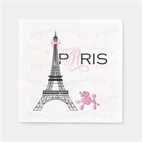 Pink Bow Eiffel Tower Paris France Poodle Party Paper Napkins Zazzle