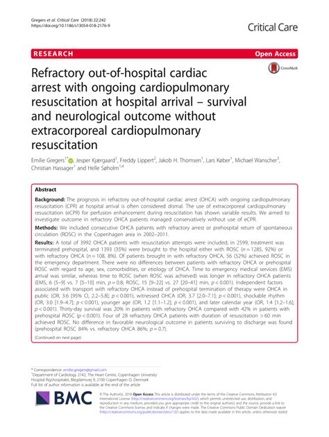 pdf refractory cardiac arrest patients brought to hospital with ongoing cardiopulmonary