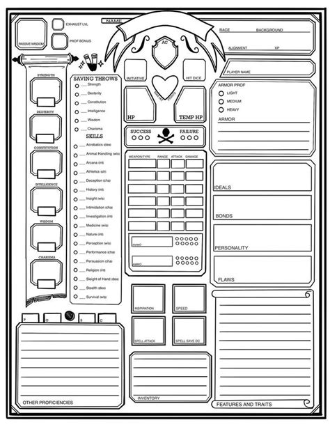 Simple Dungeons And Dragons Character Sheet DND Character Etsy