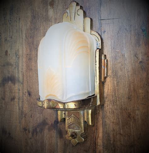 Art Deco Slip Shade Wall Sconce Antique Fixture Frosted Etsy