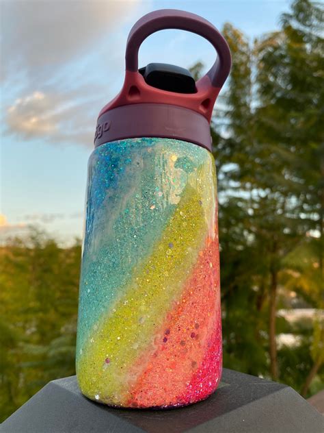 Rainbow handmade glitter water bottle. Kids sippy cup. | Etsy