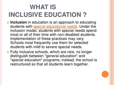 Inclusive education focuses not on what the student can not learn, but on what he already knows. Presentation on inclusive education